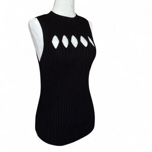 White House Black Market Dark Romance Grunge Black Ribbed Cutout Detail Top